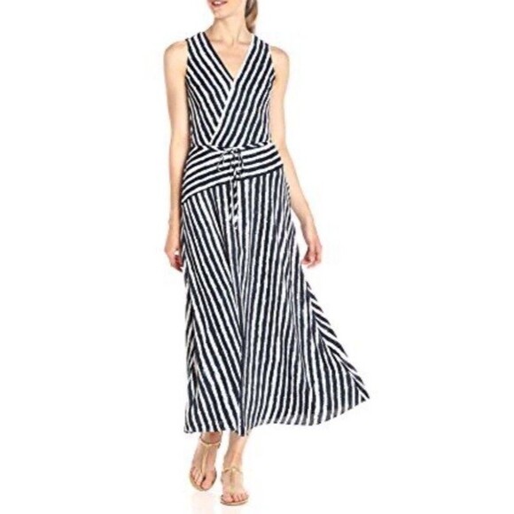 Armani Exchange Women's Wrap Visitar › Stripe Printed Maxi Dress V Neck 10 - Picture 1 of 16